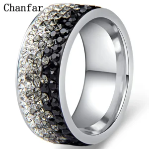 Chanfar Full Crystal Stainless Steel Ring - Charm Jewelry