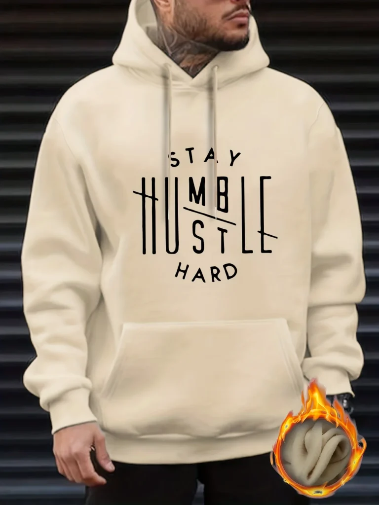 Men's autumn and winter casual loose plus size sports Stay Humble printed fleece warm pullover hooded long sleeved sweatshirt