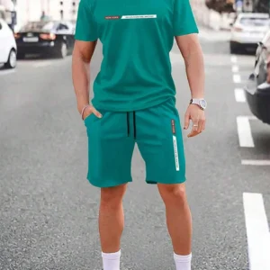 Urban street fashion trend men's crew neck short sleeve suit outdoor simple crew neck top casual and comfortable shorts