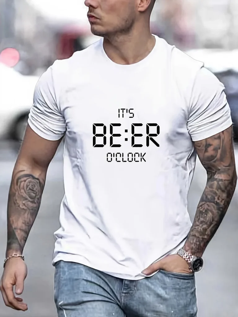 Men's summer 100 cotton fashionable casual sports loose fit plus size letter pattern printed round neck short sleeved T-shirt