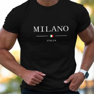 Summer men's 100% cotton casual sports loose plus MILANO print comfortable shopping round neck short sleeved T-shirt top
