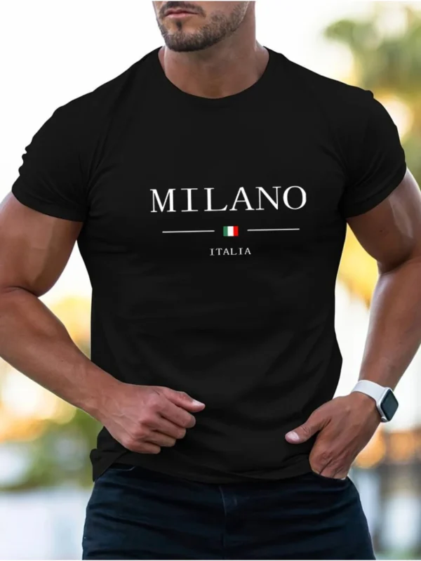 Summer men's 100% cotton casual sports loose plus MILANO print comfortable shopping round neck short sleeved T-shirt top